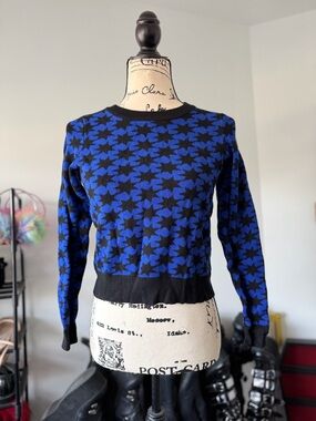 Corporate Goth Sweater- Blue and Black Star Pattern, Women's Sweater